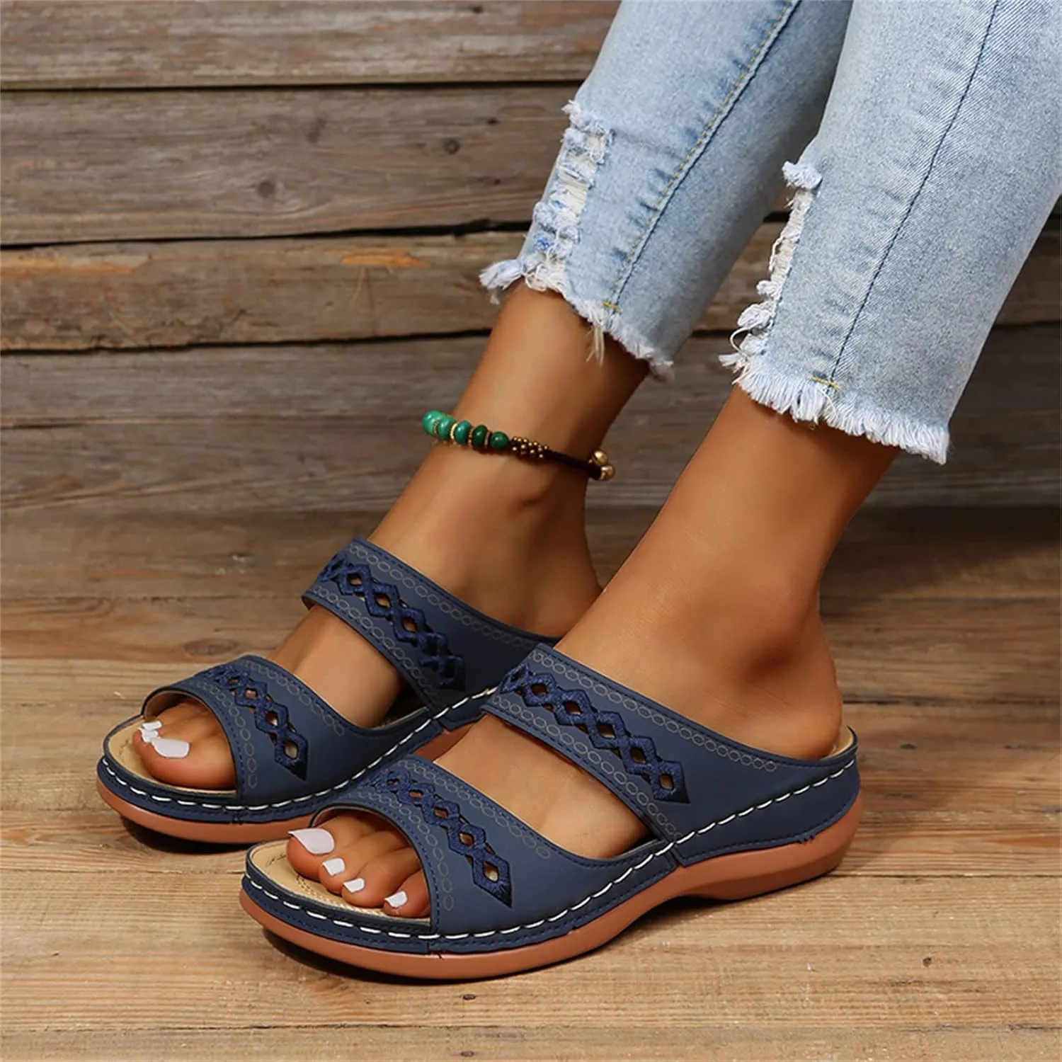 Ladmiple Orthopedic Sandals For Women Dressy Summer Arch Support Flip Flops Comfortable Walking Orthotic Slides Beach Shoes