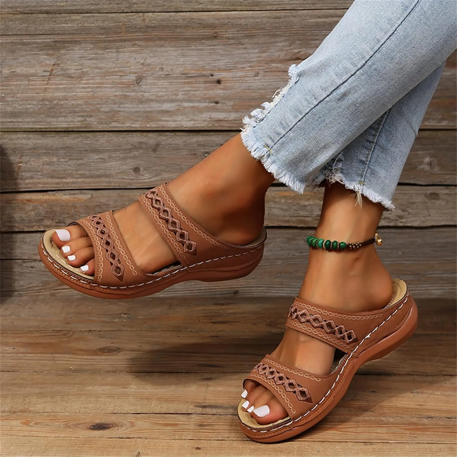 Ladmiple Orthopedic Sandals For Women Dressy Summer Arch Support Flip Flops Comfortable Walking Orthotic Slides Beach Shoes