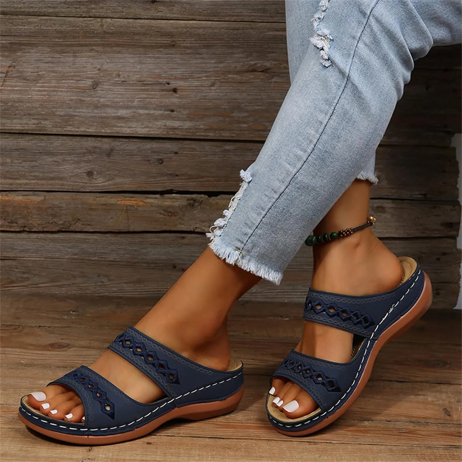 Ladmiple Orthopedic Sandals For Women Dressy Summer Arch Support Flip Flops Comfortable Walking Orthotic Slides Beach Shoes