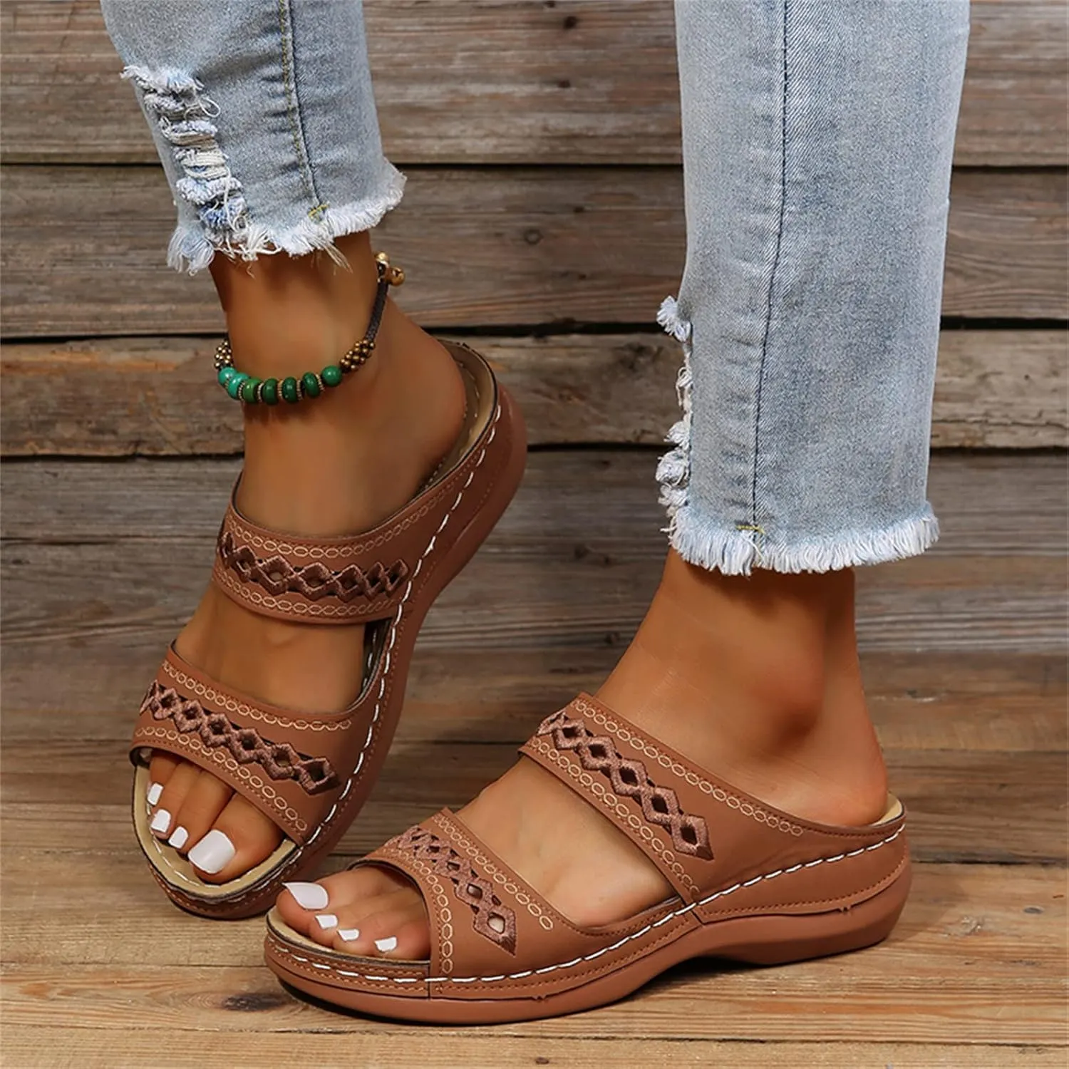 Ladmiple Orthopedic Sandals For Women Dressy Summer Arch Support Flip Flops Comfortable Walking Orthotic Slides Beach Shoes