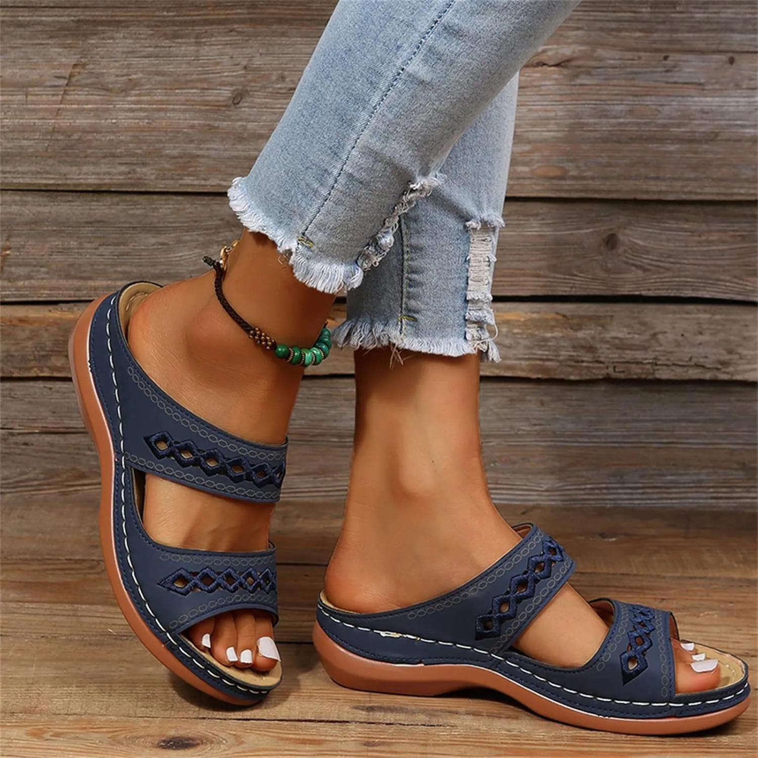 Ladmiple Orthopedic Sandals For Women Dressy Summer Arch Support Flip Flops Comfortable Walking Orthotic Slides Beach Shoes