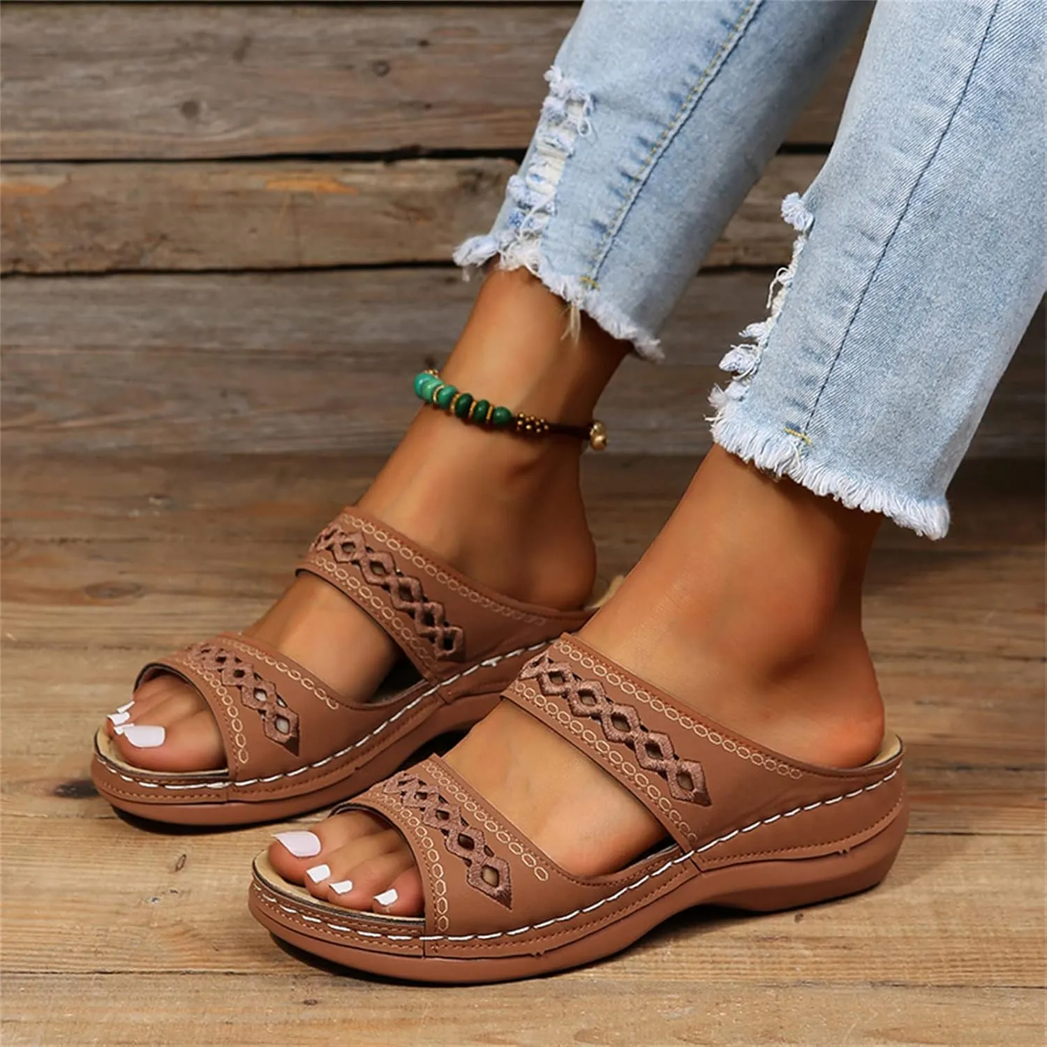 Ladmiple Orthopedic Sandals For Women Dressy Summer Arch Support Flip Flops Comfortable Walking Orthotic Slides Beach Shoes