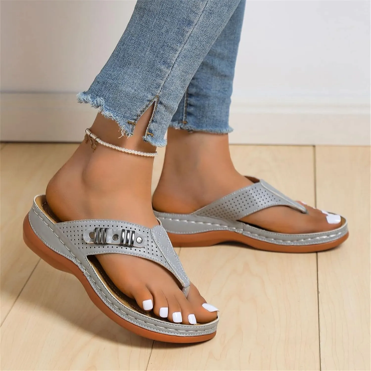Ladmiple Sandals Women Comfortable Cute Wedge Orthotic Flips Flops Arch Support Flat feet Orthopedic Slides Plantar Fasciitis