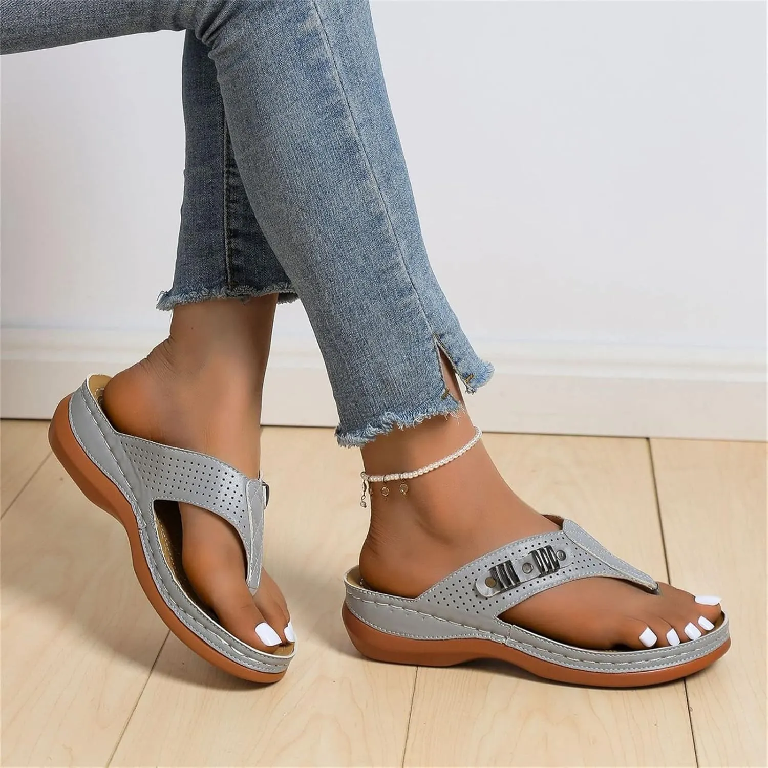 Ladmiple Sandals Women Comfortable Cute Wedge Orthotic Flips Flops Arch Support Flat feet Orthopedic Slides Plantar Fasciitis