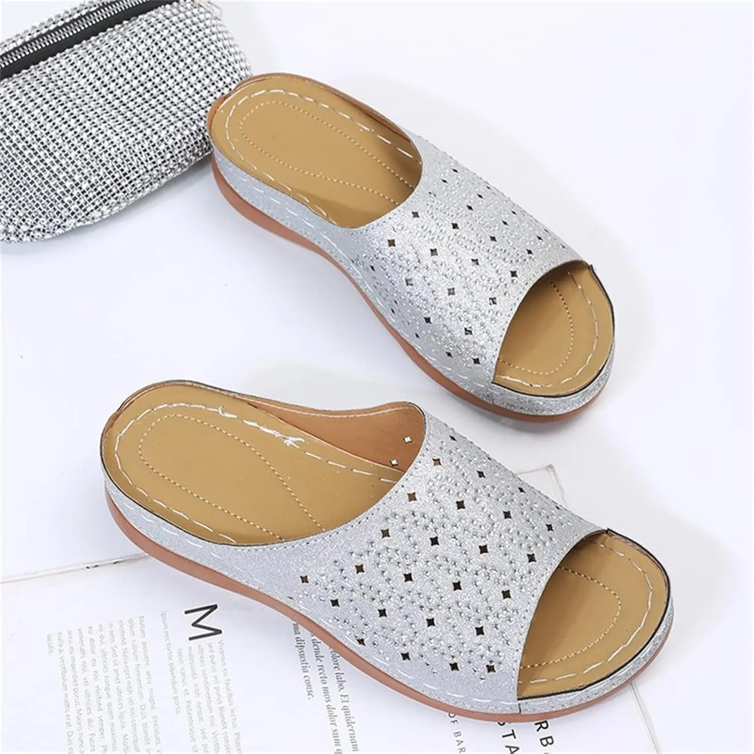 Ladmiple Sandals Women Dressy Summer Flat Flip Flops Orthopedic Sandals Walking Slip On Orthotic Slides with Arch Support