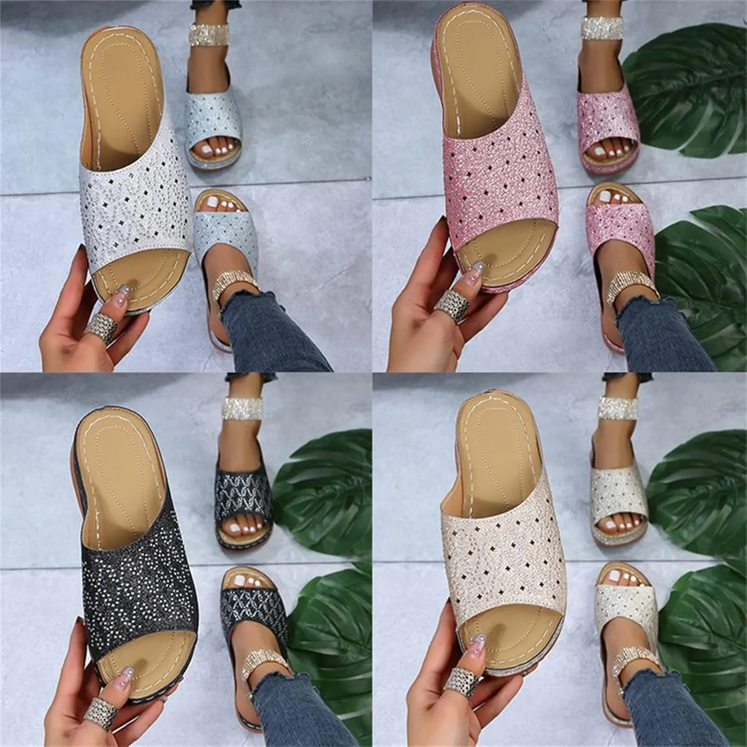 Ladmiple Sandals Women Dressy Summer Flat Flip Flops Orthopedic Sandals Walking Slip On Orthotic Slides with Arch Support