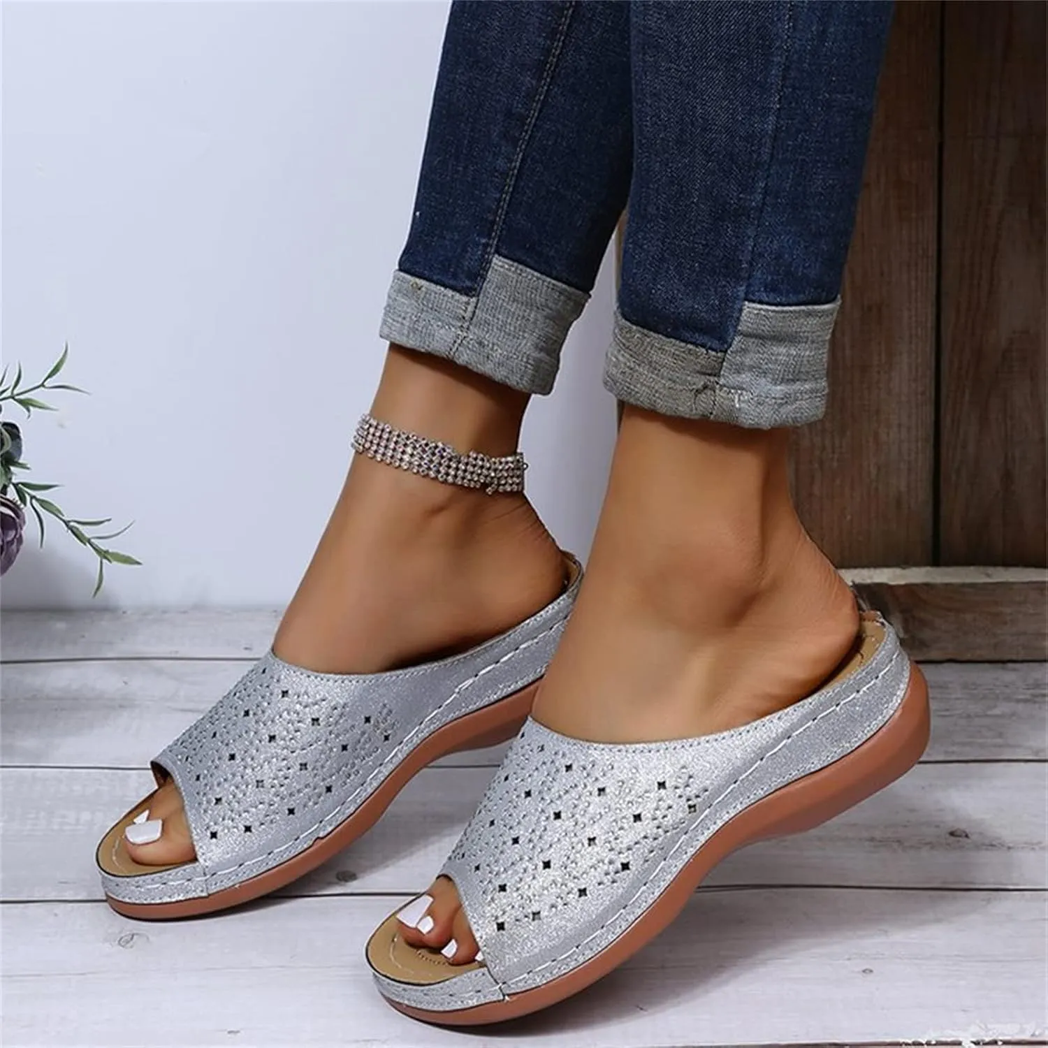 Ladmiple Sandals Women Dressy Summer Flat Flip Flops Orthopedic Sandals Walking Slip On Orthotic Slides with Arch Support