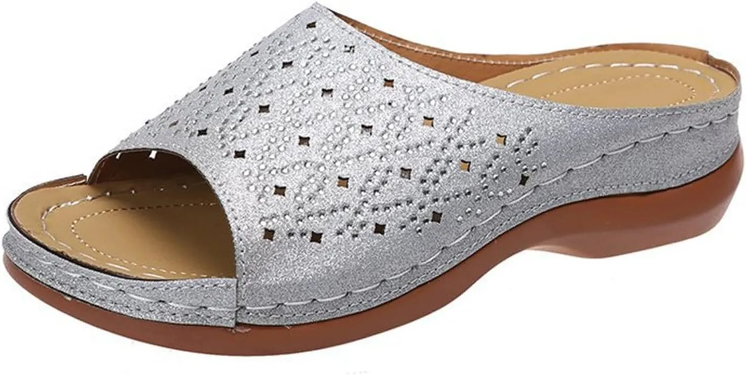 Ladmiple Sandals Women Dressy Summer Flat Flip Flops Orthopedic Sandals Walking Slip On Orthotic Slides with Arch Support