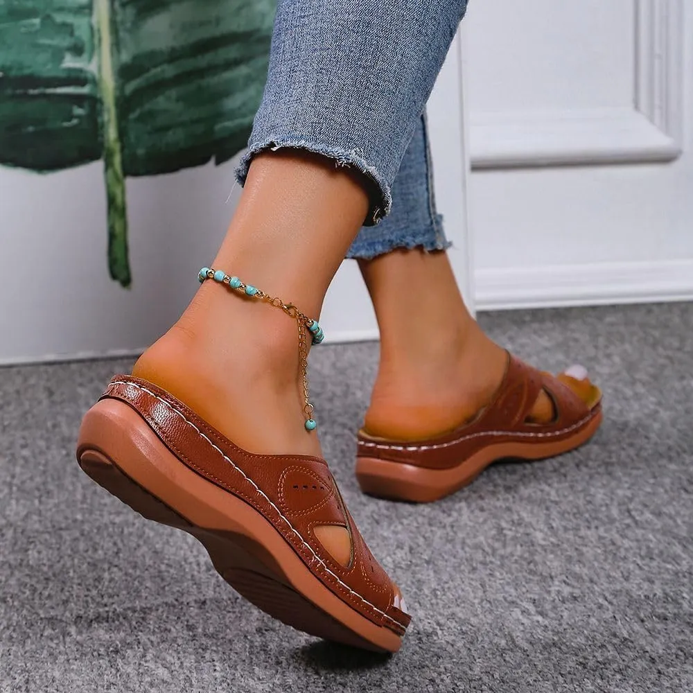 Ladmiple Sandals Women Wedge Slip On Arch Support Orthopedic Slides Slippers Comfortable Dressy Summer Orthotic Flip Flops