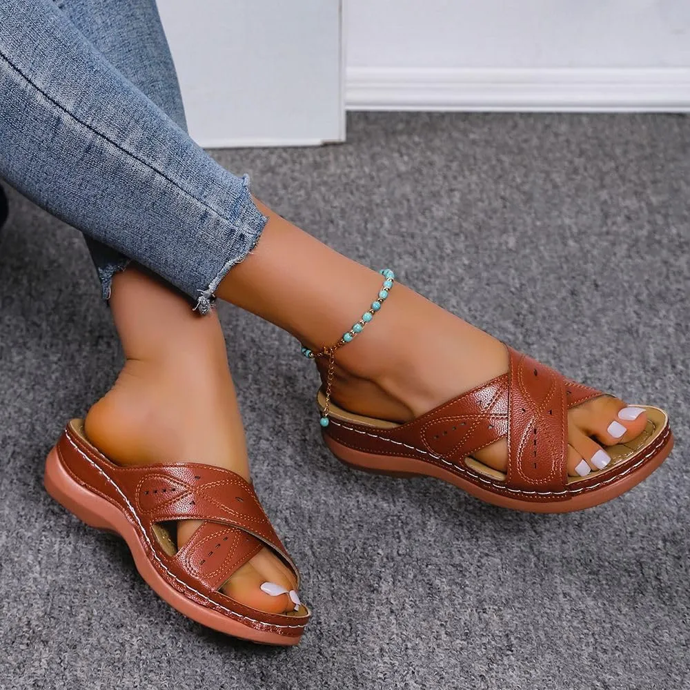 Ladmiple Sandals Women Wedge Slip On Arch Support Orthopedic Slides Slippers Comfortable Dressy Summer Orthotic Flip Flops