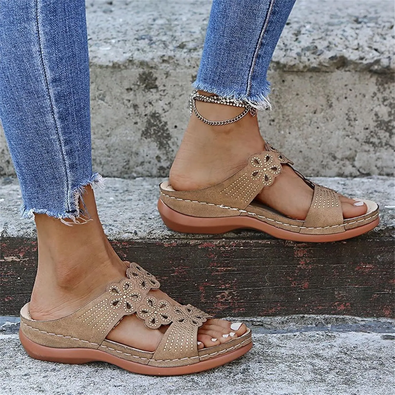 Ladmiple Sandals Women Wedge Slip On Comfortable Dressy Orthotic Flip Flops Casual Summer Orthopedic Slides With Arch Support