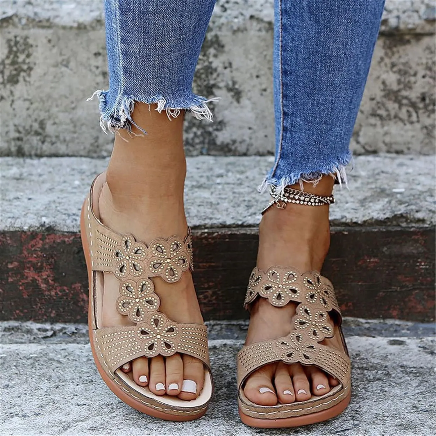 Ladmiple Sandals Women Wedge Slip On Comfortable Dressy Orthotic Flip Flops Casual Summer Orthopedic Slides With Arch Support