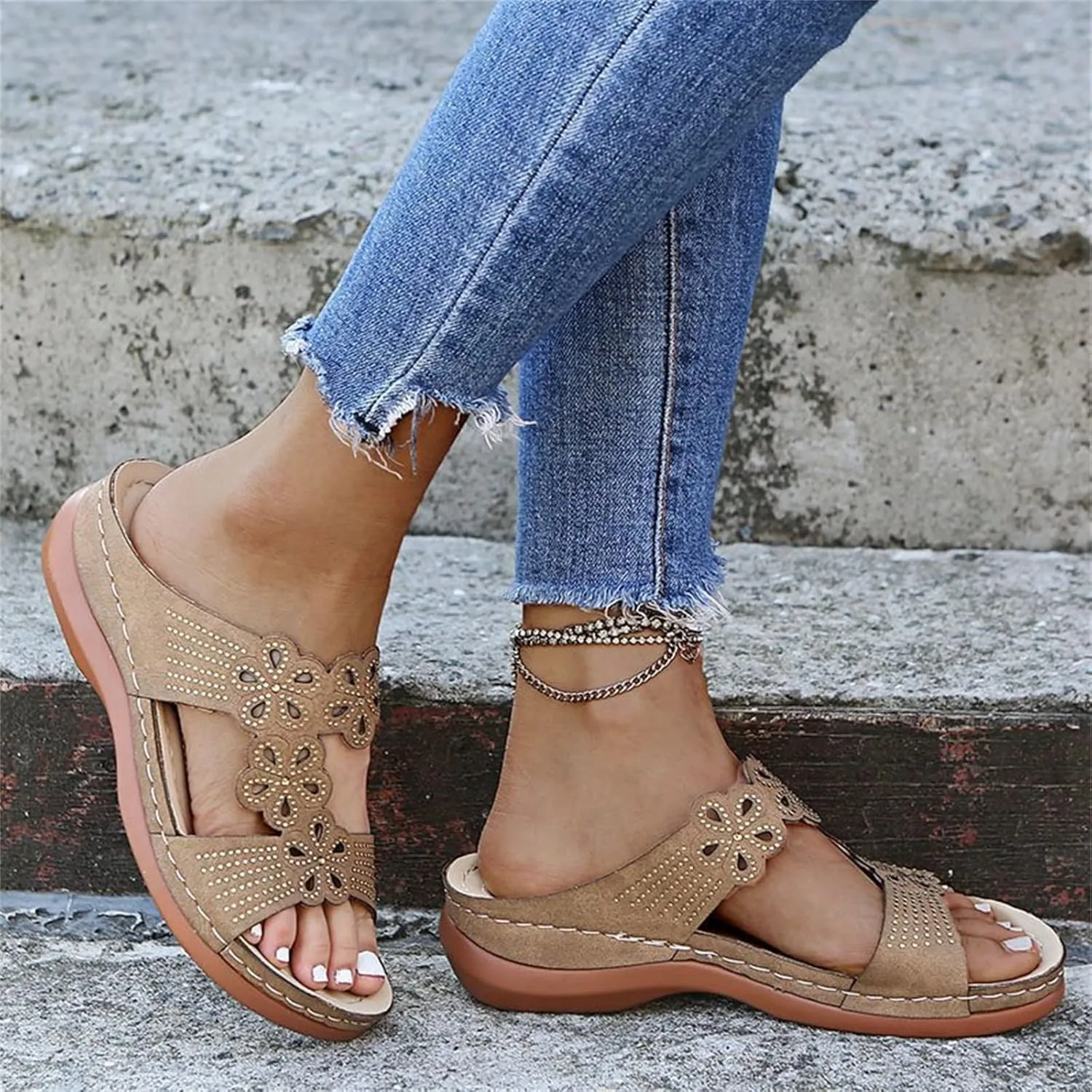 Ladmiple Sandals Women Wedge Slip On Comfortable Dressy Orthotic Flip Flops Casual Summer Orthopedic Slides With Arch Support