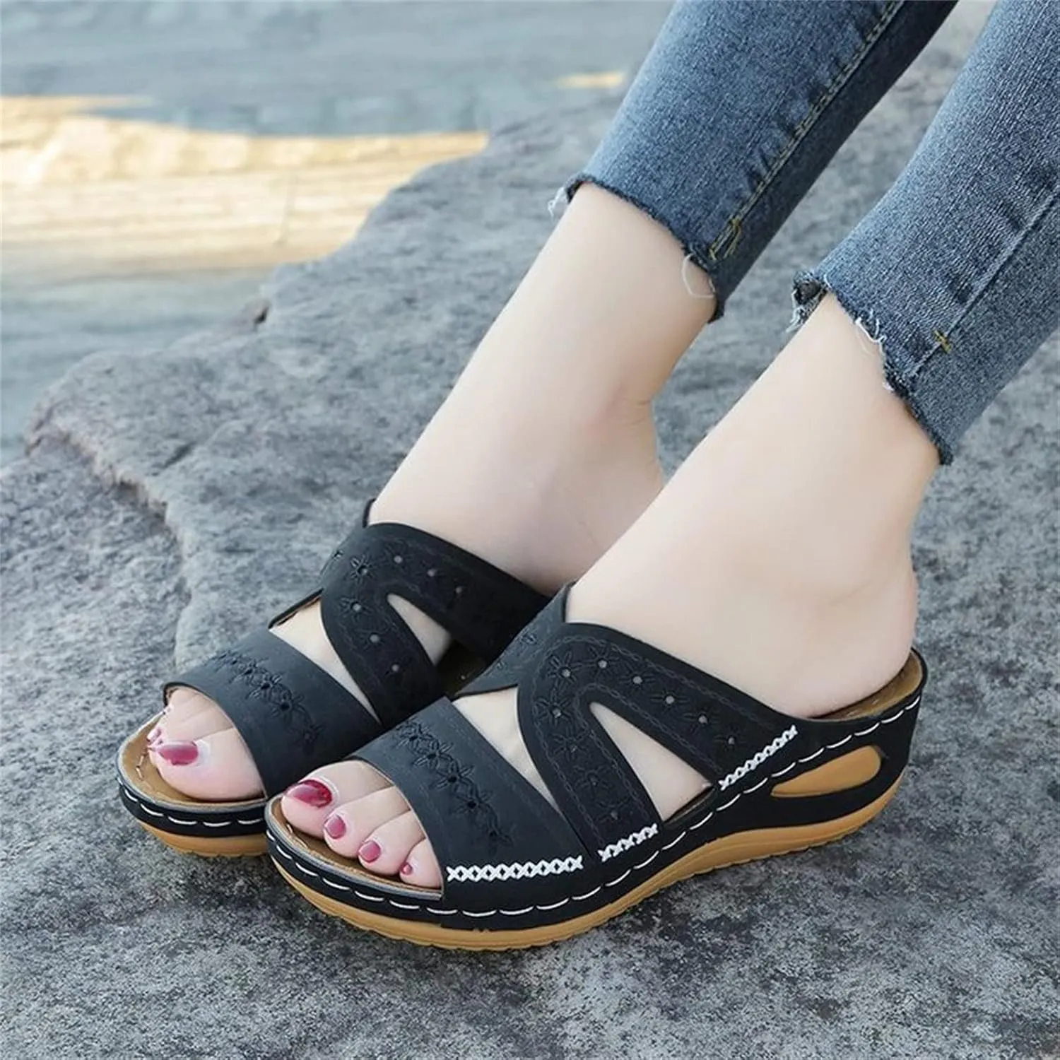 Ladmiple Womens Sandals Comfortable Slides Orthopedic Slippers Slip On Dressy Summer Orthotic Flip Flops With Arch Support