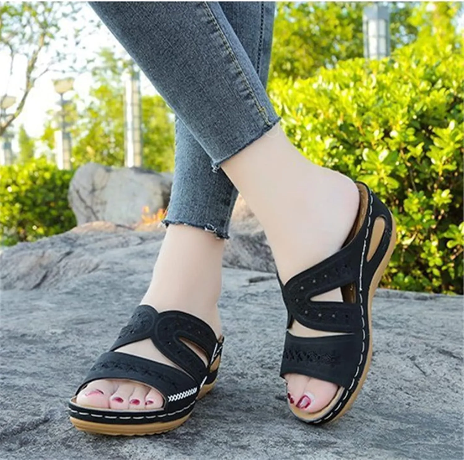 Ladmiple Womens Sandals Comfortable Slides Orthopedic Slippers Slip On Dressy Summer Orthotic Flip Flops With Arch Support