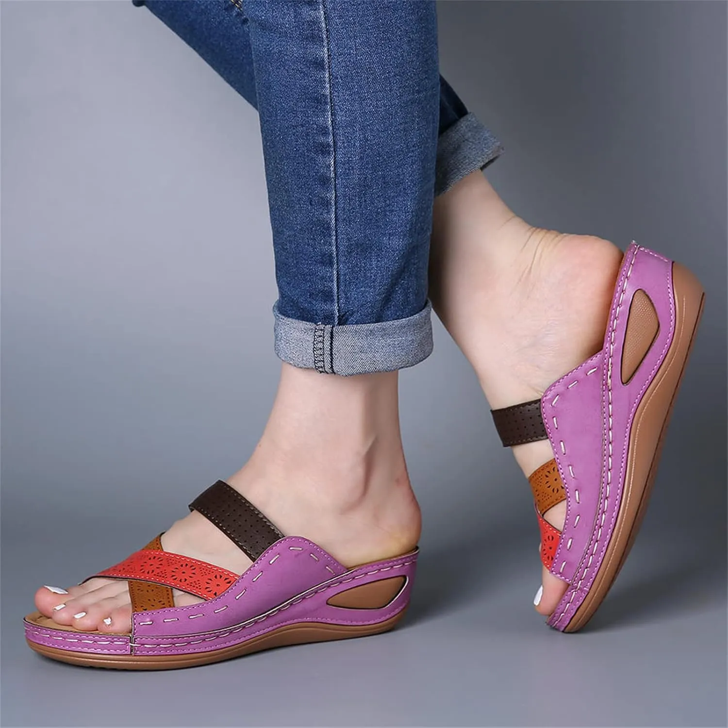 Ladmiple Women's Sandals Comfortable Walking Orthopedic Dressy Casual Summer Slip On Orthotic Flip Flops With Arch Support