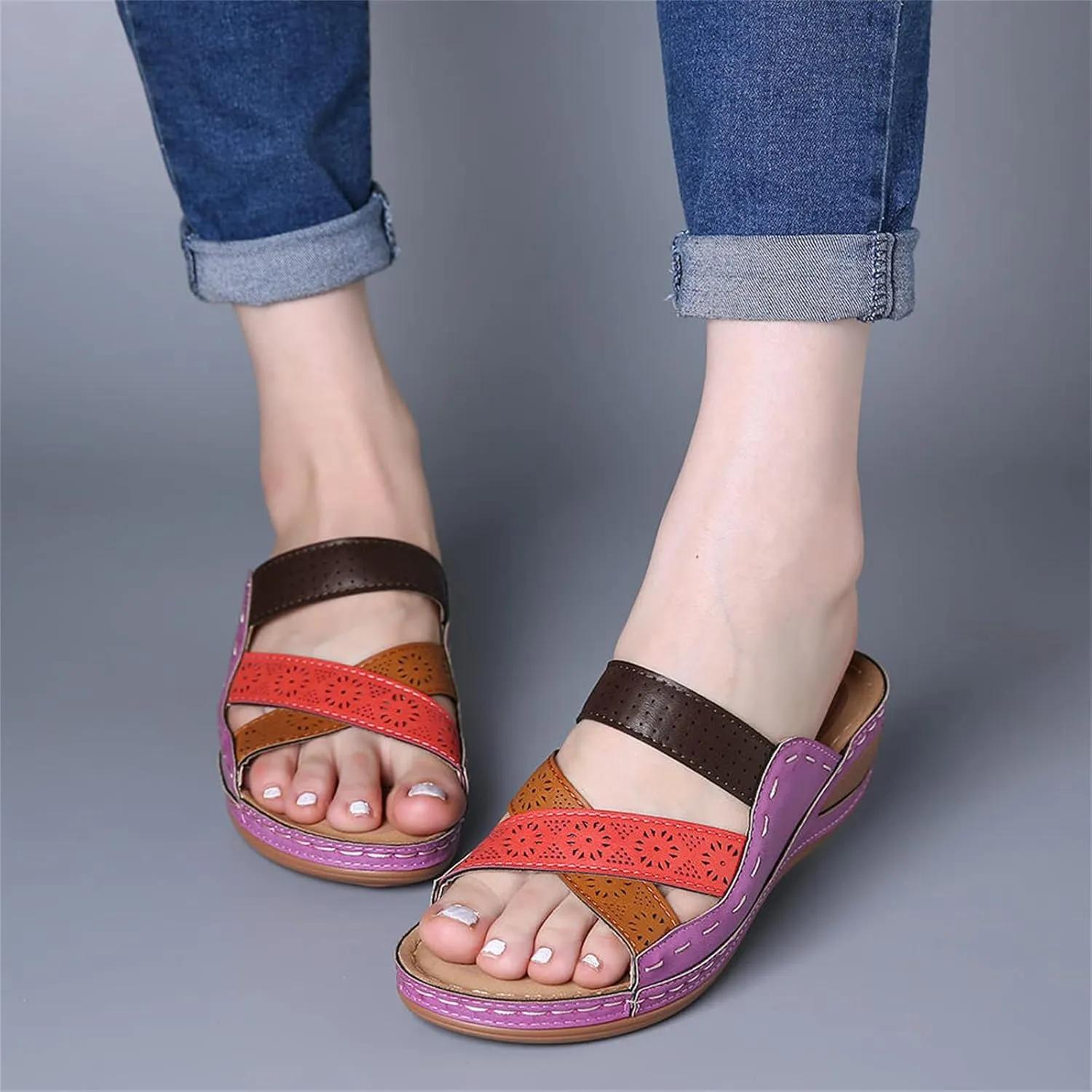 Ladmiple Women's Sandals Comfortable Walking Orthopedic Dressy Casual Summer Slip On Orthotic Flip Flops With Arch Support