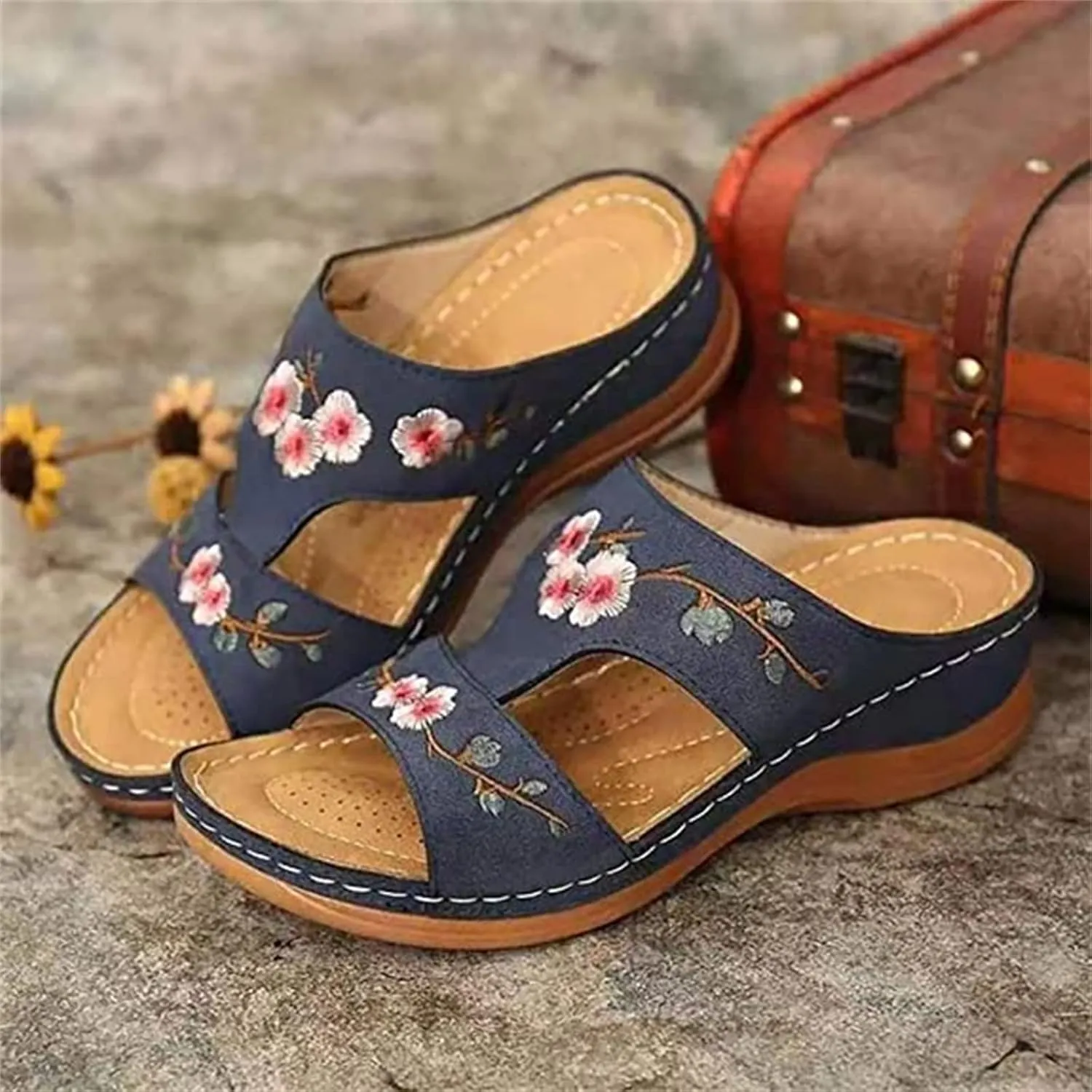 Ladmiple Women's Sandals With Arch Support Orthotic Plantar Fasciitis Comfortable Orthopedic Flip Flops Casual Summer Slides