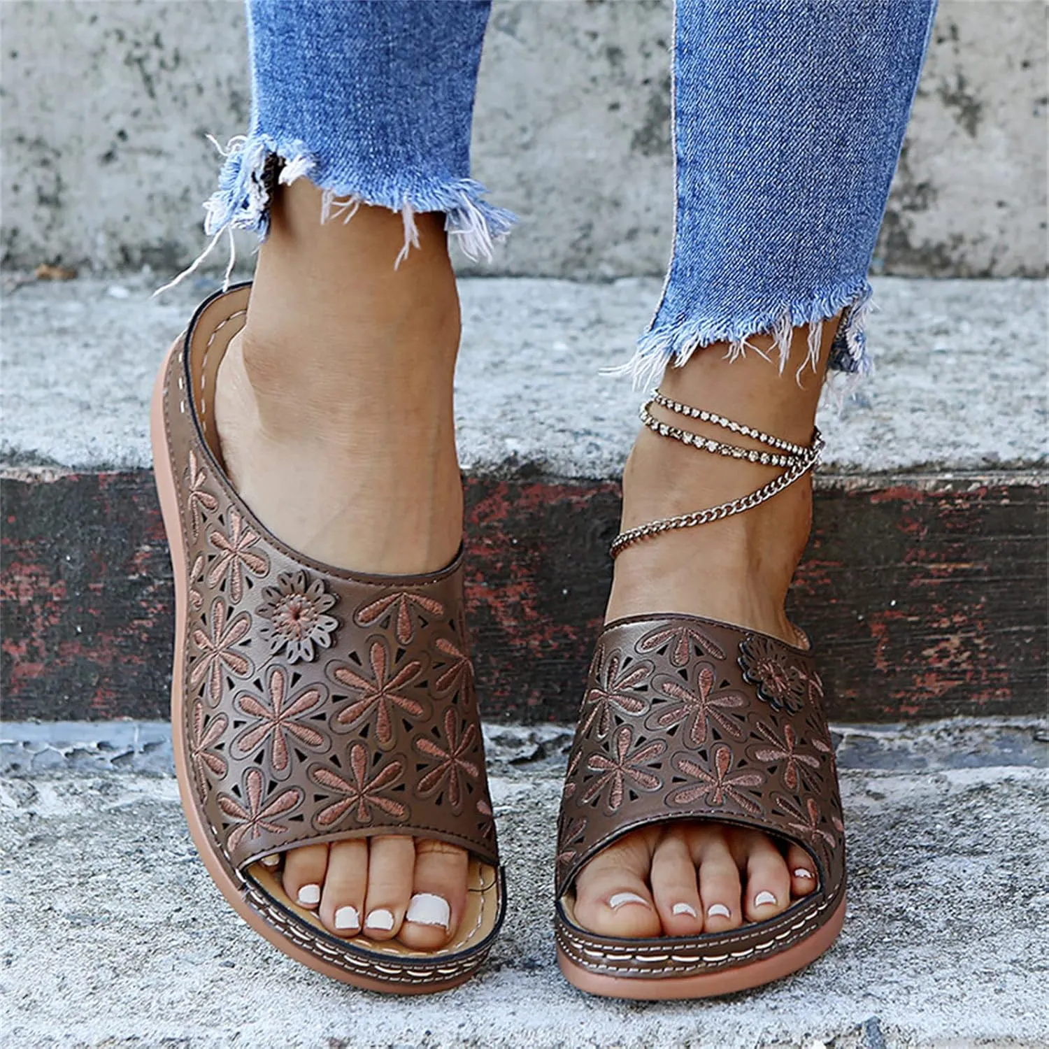 Ladmiple Women's Sandals With Arch Support Orthotic Plantar Fasciitis Orthopedic Flip Flops Comfortable Walking Summer Slides