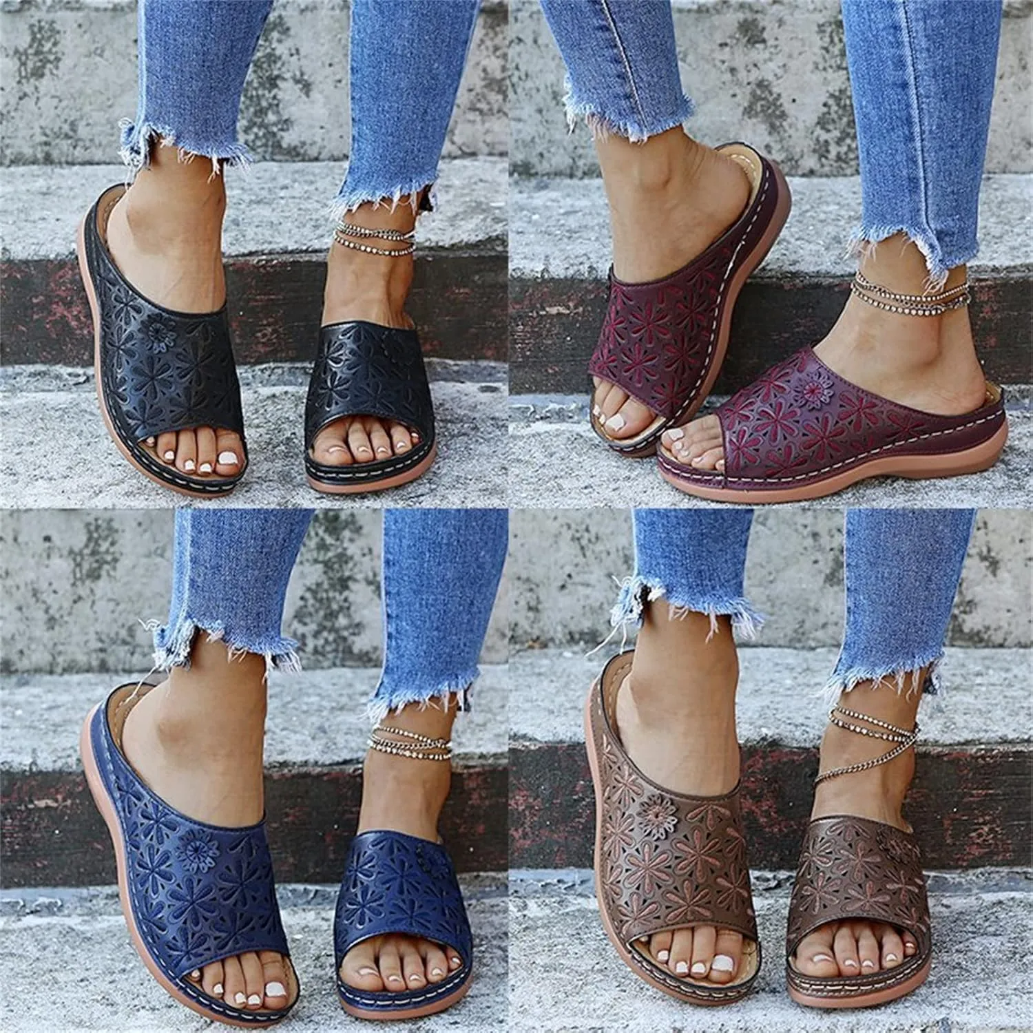 Ladmiple Women's Sandals With Arch Support Orthotic Plantar Fasciitis Orthopedic Flip Flops Comfortable Walking Summer Slides