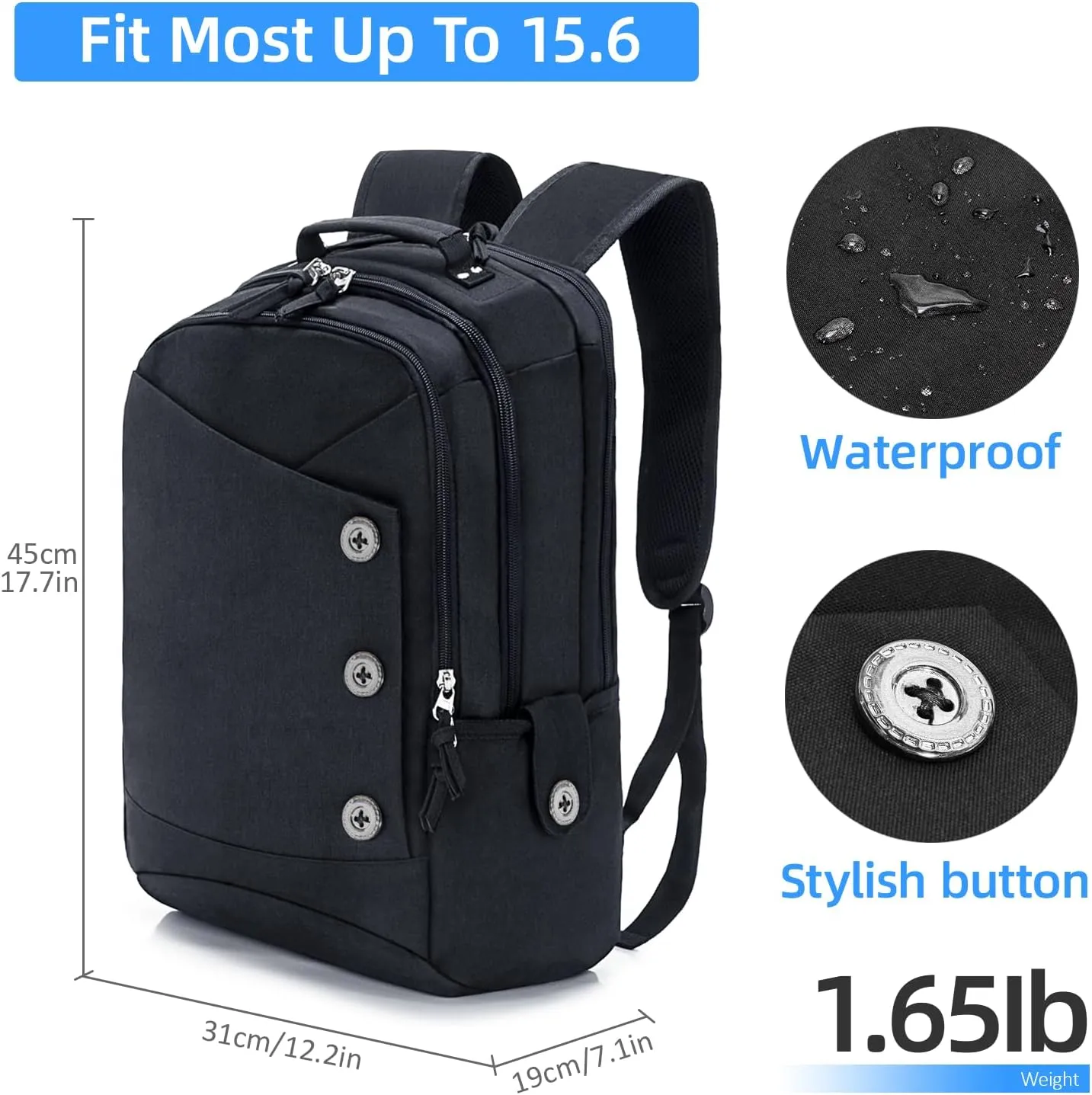 Laptop Backpack College Daypack Computer Bag for Women School Student with USB Charging Portc 15.6 Inch Black