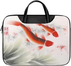Laptop Bag for Women Men 15.6 In Waterproof Leather Computer Bags Auspicious Red Carp Laptop Tote Bag Lightweight Messenger Bag Casual Briefcase Handbag for Office, Work