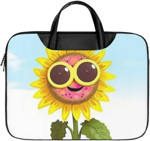Laptop Bag for Women Men 15.6 In Waterproof Leather Computer Bags Cartoon Sunflower Laptop Tote Bag Lightweight Messenger Bag Casual Briefcase Handbag for Office, Work
