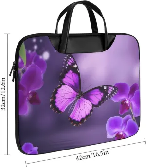 Laptop Bag for Women Men 15.6 In Waterproof Leather Computer Bags Purple Butterfly Laptop Tote Bag Lightweight Messenger Bag Casual Briefcase Handbag for Office, Work