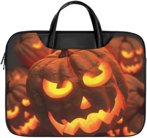 Laptop Bag for Women Men 15.6 In Waterproof Leather Computer Bags Scary Pumpkin Lantern Laptop Tote Bag Lightweight Messenger Bag Casual Briefcase Handbag for Office, Work