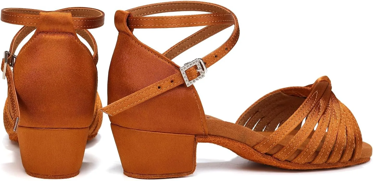 Latin Ballroom Dance Shoes Girls Latin Dance Shoes Low Heels Salsa Tango Professional Performance Practice Dance Shoes for Girls Kids 3cm Heel