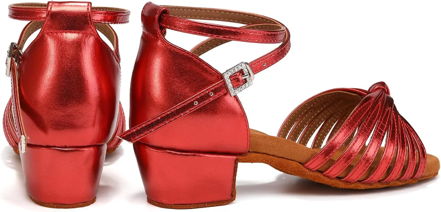 Latin Ballroom Dance Shoes Girls Latin Dance Shoes Low Heels Salsa Tango Professional Performance Practice Dance Shoes for Girls Kids 3cm Heel