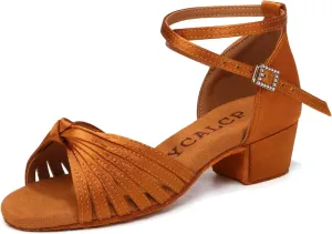 Latin Ballroom Dance Shoes Girls Latin Dance Shoes Low Heels Salsa Tango Professional Performance Practice Dance Shoes for Girls Kids 3cm Heel