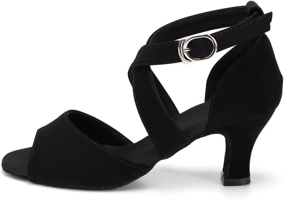 Latin Dance Shoes for Women Peep Toe Salsa Bachata Ballroom Ankle Strap Dance Shoes,Model FT095