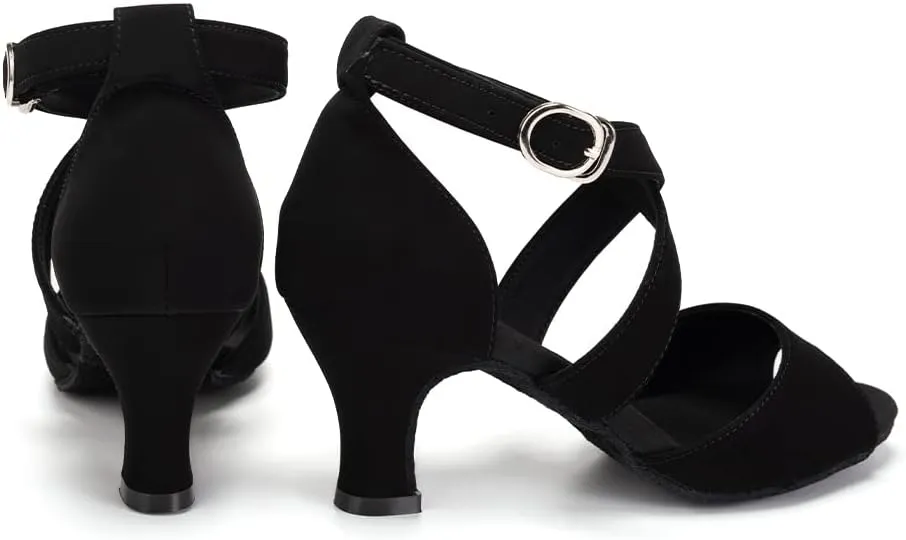 Latin Dance Shoes for Women Peep Toe Salsa Bachata Ballroom Ankle Strap Dance Shoes,Model FT095