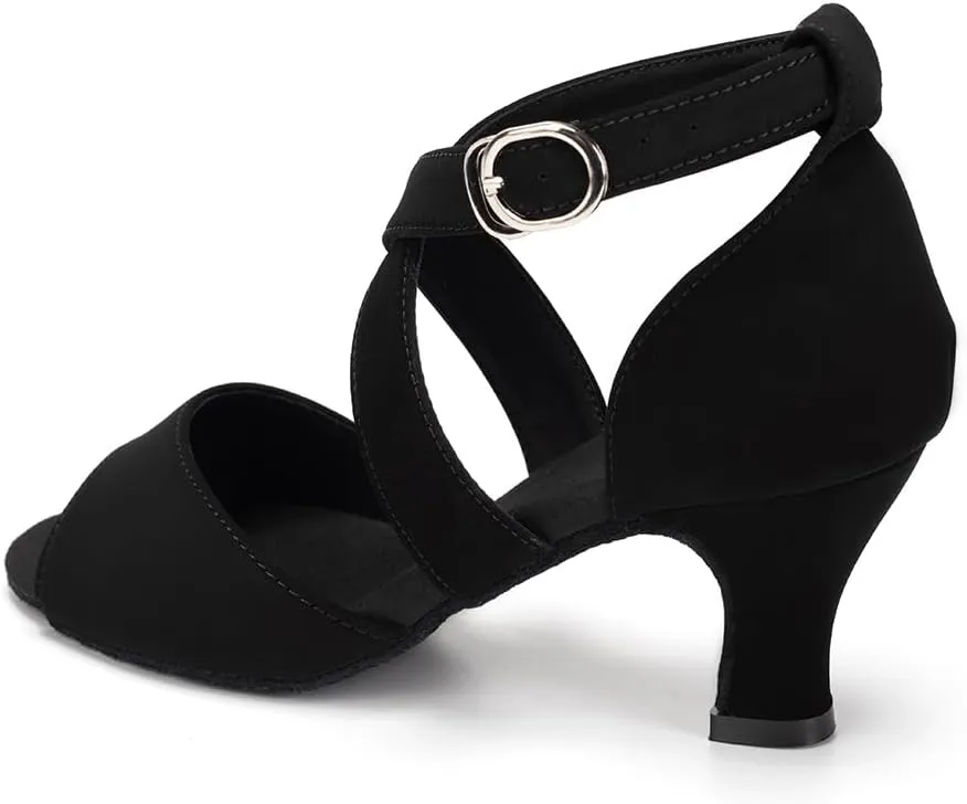 Latin Dance Shoes for Women Peep Toe Salsa Bachata Ballroom Ankle Strap Dance Shoes,Model FT095