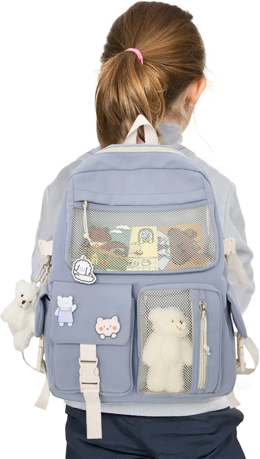 Leather Travel Backpack for Women Convertible Shoulder Bags with Wristlet for Work College Clear Mini Backpack(Blue)
