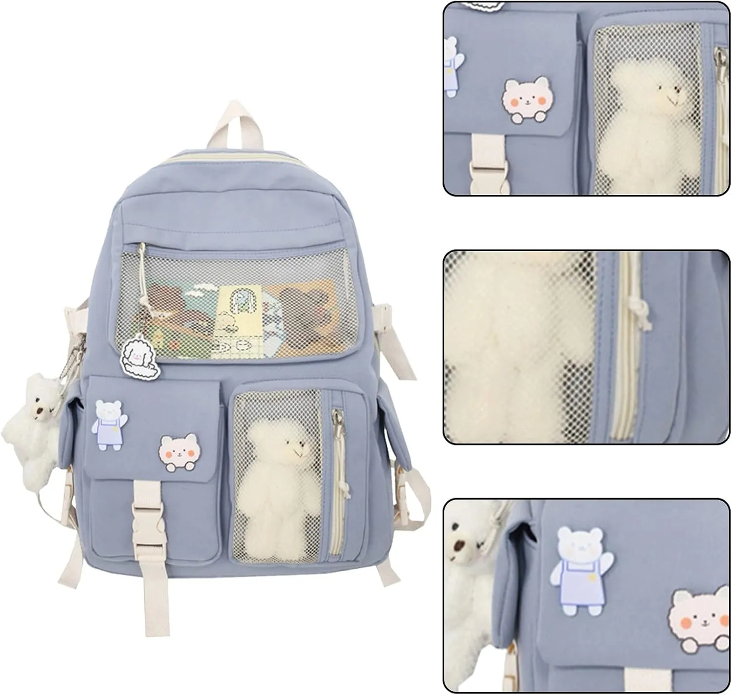 Leather Travel Backpack for Women Convertible Shoulder Bags with Wristlet for Work College Clear Mini Backpack(Blue)