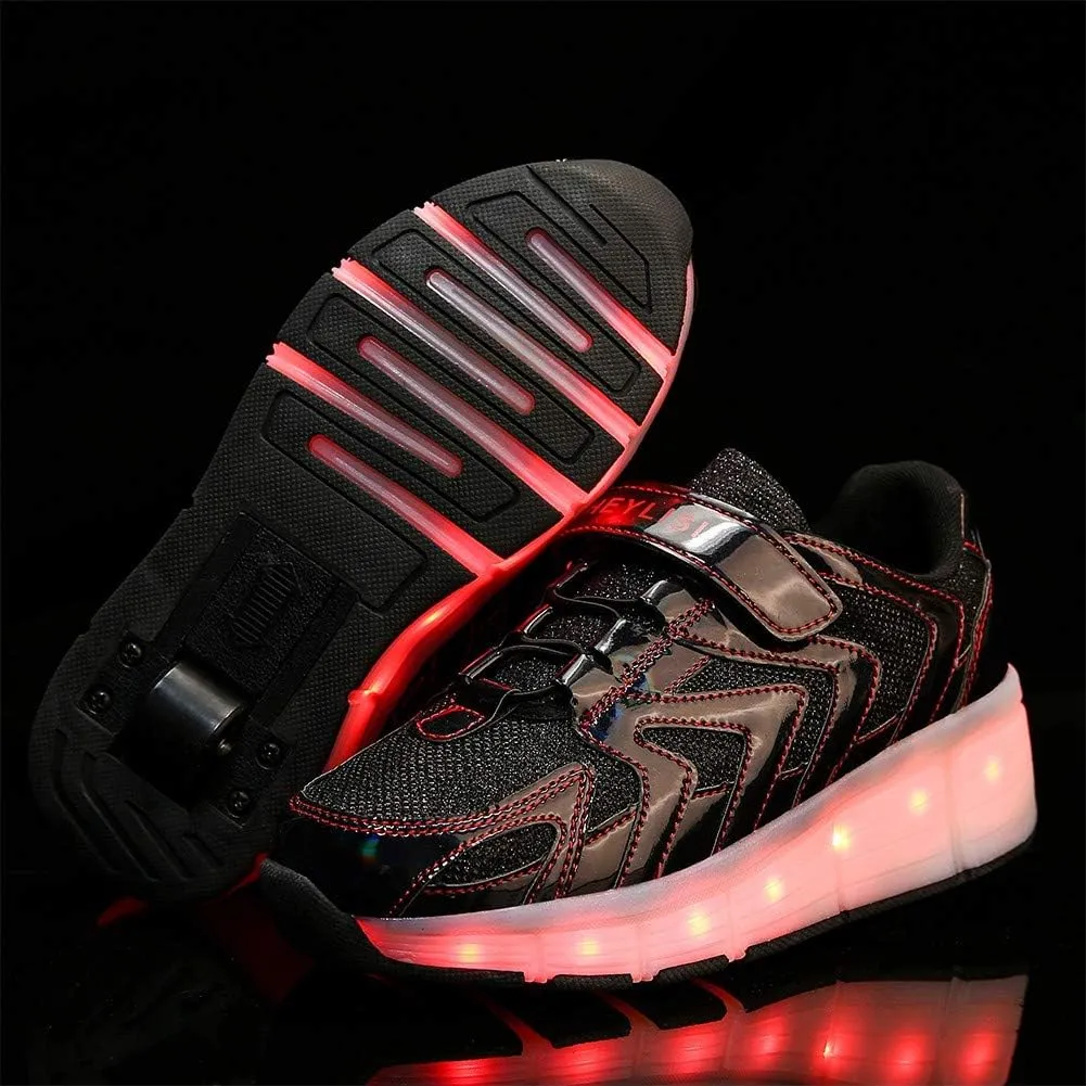 LED Shoes with Wheels for Kids, USB Charging Roller Skate Shoes Light Up Roller Shoes Rechargeable Roller Sneakers for Girls Boys ChildrenBlack-USA 12.5
