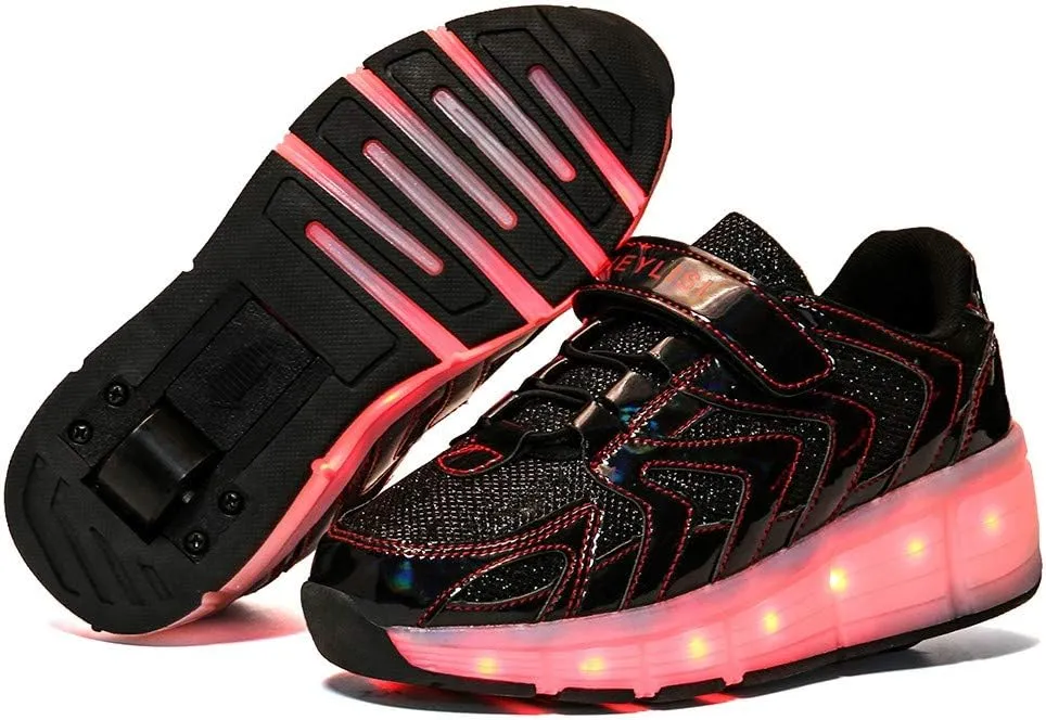 LED Shoes with Wheels for Kids, USB Charging Roller Skate Shoes Light Up Roller Shoes Rechargeable Roller Sneakers for Girls Boys ChildrenBlack-USA 12.5