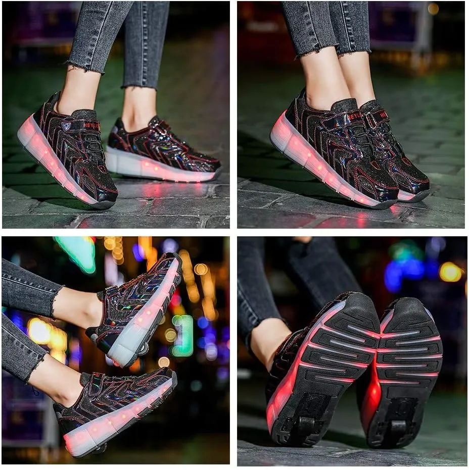 LED Shoes with Wheels for Kids, USB Charging Roller Skate Shoes Light Up Roller Shoes Rechargeable Roller Sneakers for Girls Boys ChildrenBlack-USA 12.5