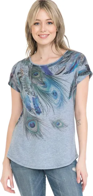 LEEBE Women and Plus Size Crew Neck Dolman Short Sleeve Print Top (Small-5X)