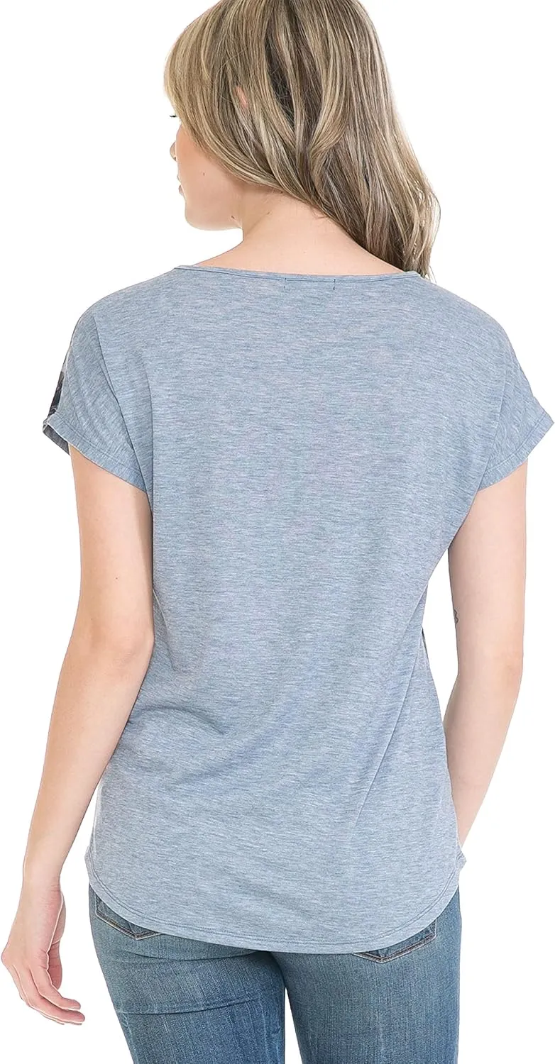 LEEBE Women and Plus Size Crew Neck Dolman Short Sleeve Print Top (Small-5X)