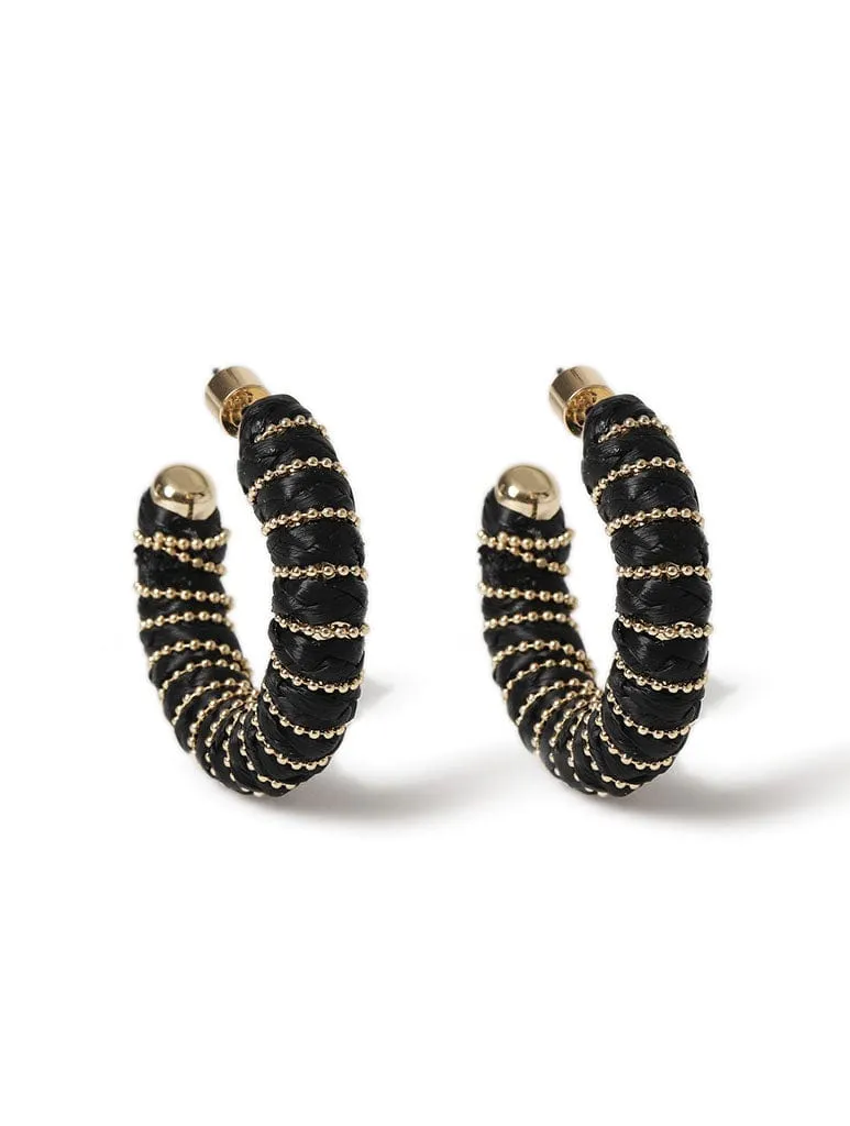 Liars & Lovers Raffia Wrapped Black Hoop Earrings