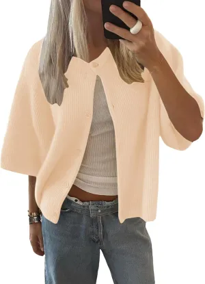 LOMON Womens Spring Summer Short Sleeve Cardigan Sweaters Trendy Crew Neck Button Down Lightweight Knit Outfit Y2k Clothes