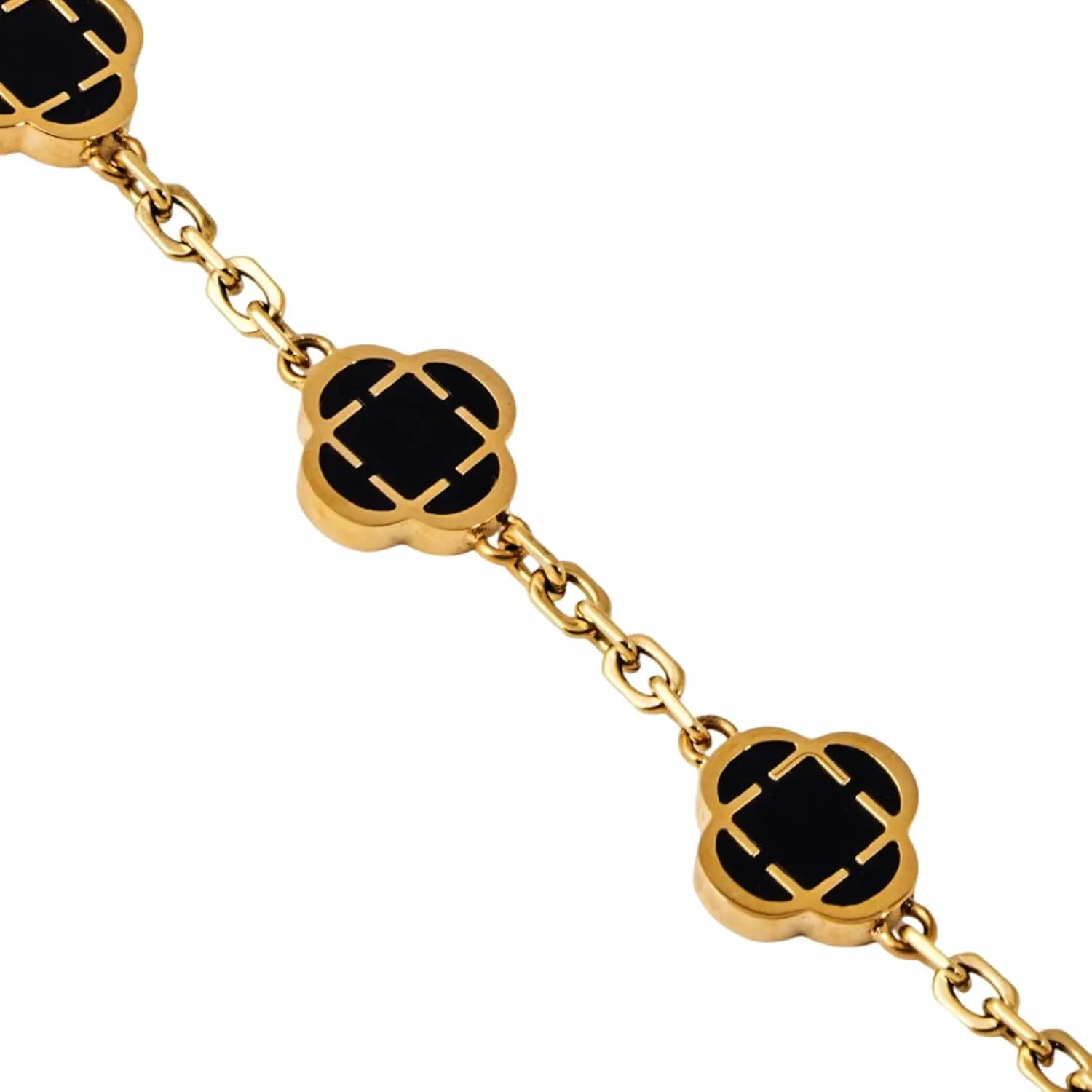 Lucky Clover Bracelets for Women - 18K Gold Plated Bracelets for Women Trendy - Adjustable Up to 19CM Extendable Bracelets with Black/White Clover - Four Leaf Clover Bracelets Jewelry Gifts for Women