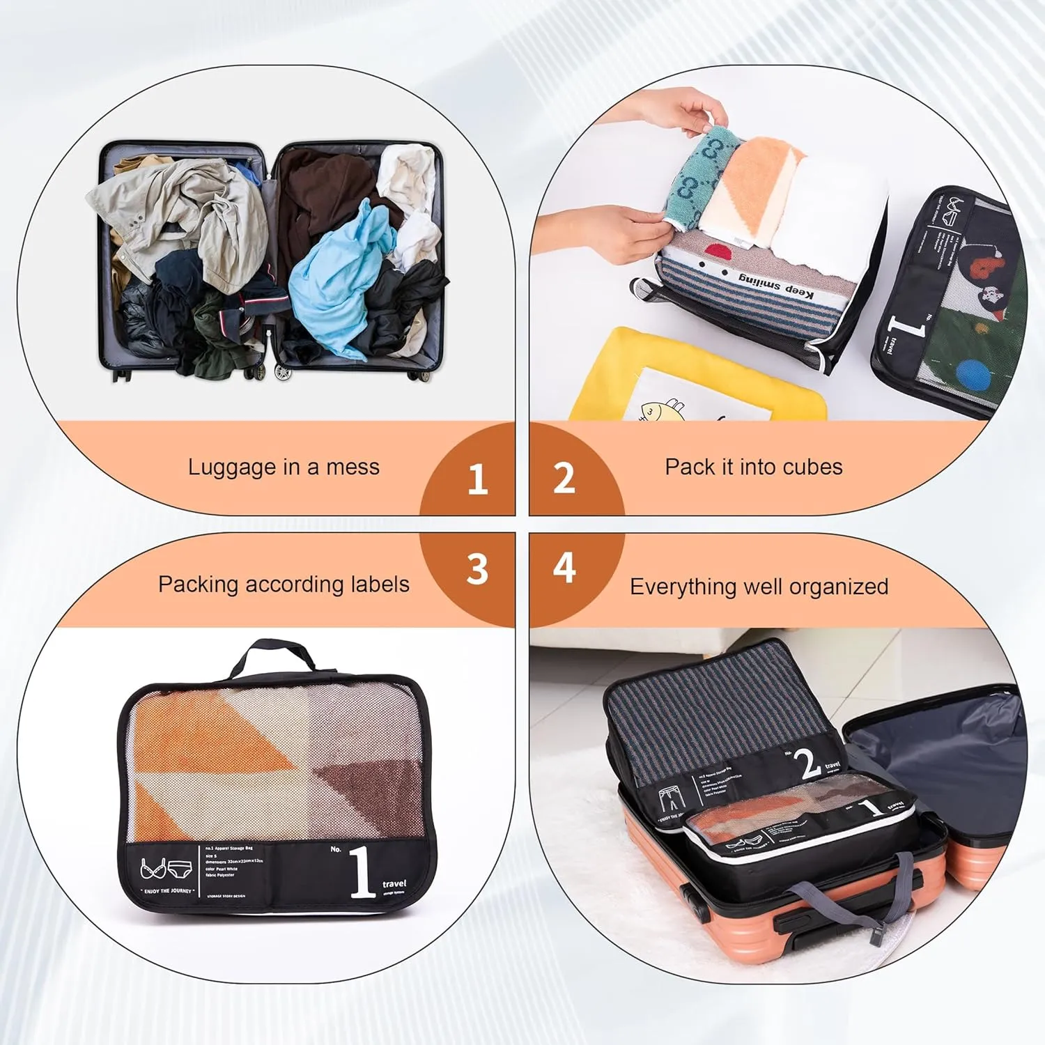 Luggage Organizer Bags For Travel - 4 Set Of Packing Cube for Suitcases - Packing Cubes For Travel-Packing Cubes For Carry On Suitcase Luggage(4 black) (4 Black)
