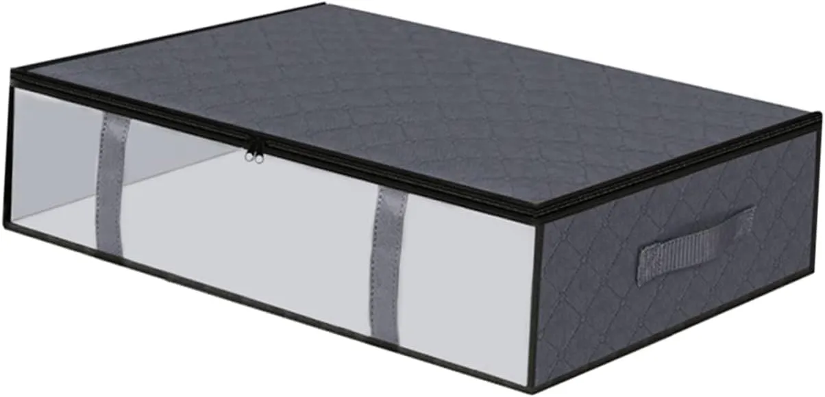 Luxshiny Foldable Garment Box Wardrobe Organizer Quilt Storage Bedding Box Home Storage Pouch 60x45x15cm Grey Small
