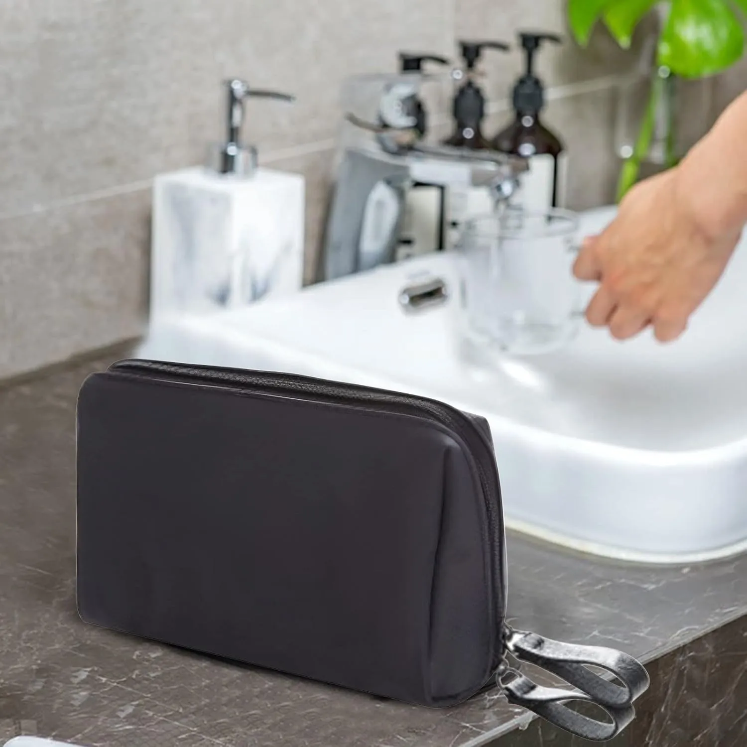 Makeup Bags for Women with Zipper 6.6*4.3 Inch Pu Leather Waterproof Portable Pouch Open Flat Hanging Toiletry Bag for Women Cosmetic Bag for Purse for Women Wife Girlfriend Valentines Day Gifts
