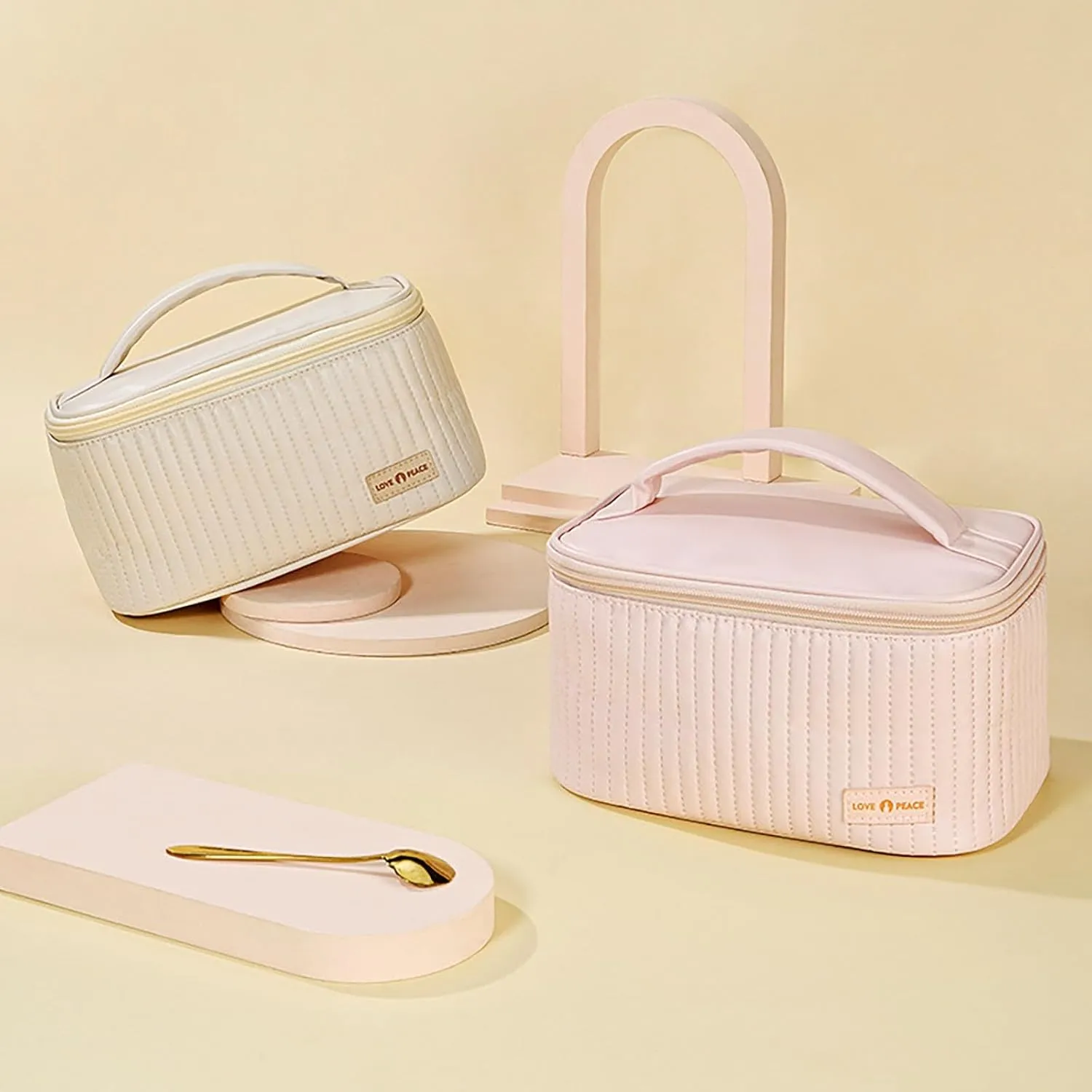 Makeup Travel Bag with Zipper 8.4*5.4 Inch Pu Leather Waterproof Portable Pouch Open Flat Womens Travel Toiletry Bag Travel Cosmetic Bags for Women for Women Wife Girlfriend Valentines Day Gifts