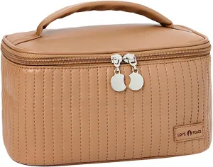 Makeup Travel Bag with Zipper 8.4*5.4 Inch Pu Leather Waterproof Portable Pouch Open Flat Womens Travel Toiletry Bag Travel Cosmetic Bags for Women for Women Wife Girlfriend Valentines Day Gifts